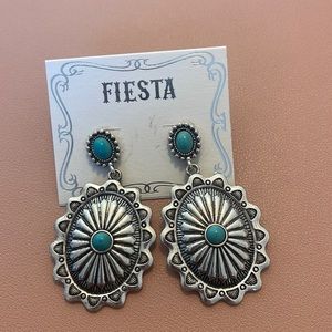 Fiesta Silver and Turquoise Concho Post / Dangle Earrings